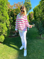 PEMBE ÇİZGİLİ TRİKO KAZAK