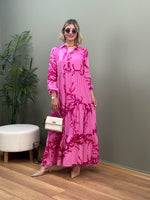 PEMBE  DAL DESEN GÖMLEK YAKA ELBİSE