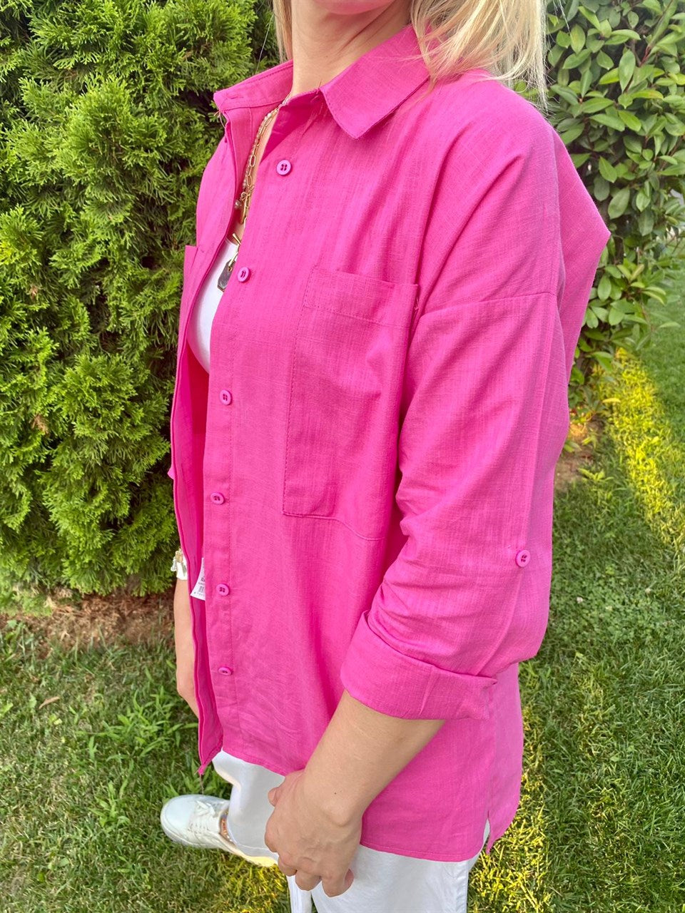 PEMBE KETEN GÖMLEK