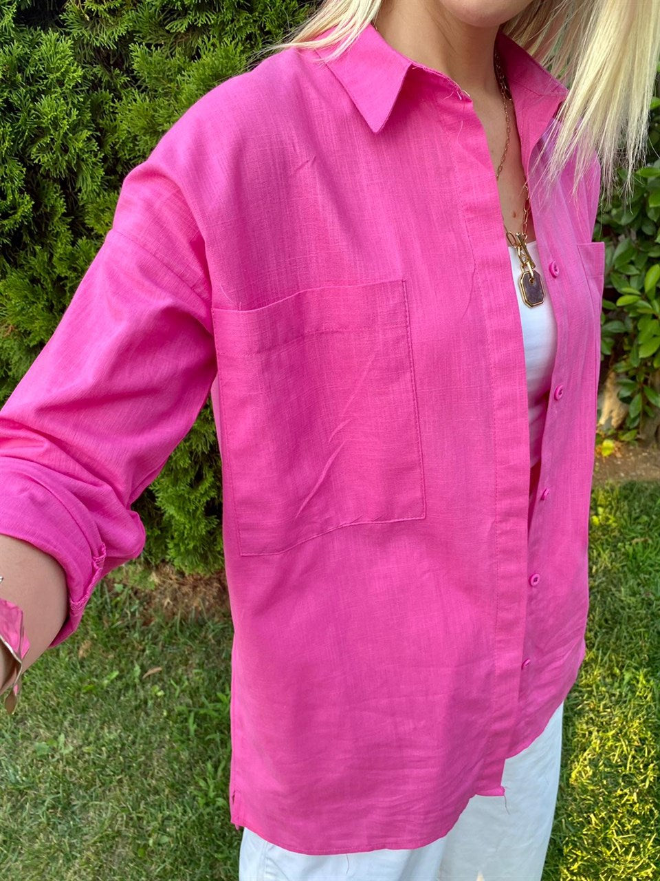 PEMBE KETEN GÖMLEK
