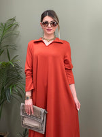 POLO YAKA PAMUK SWEAT ELBİSE KİREMİT