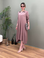 POLO YAKA PAMUK SWEAT ELBİSE VİZON
