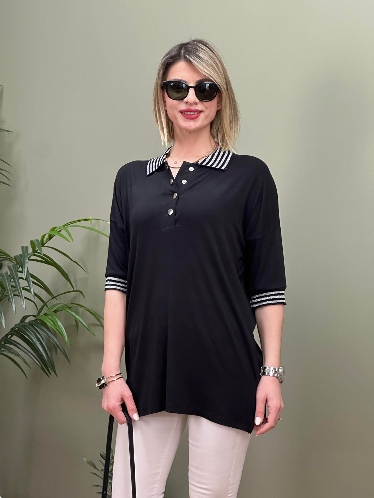 POLO YAKA SİM RİBANA ŞERİTLİ BLUZ