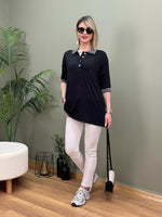 POLO YAKA SİM RİBANA ŞERİTLİ BLUZ