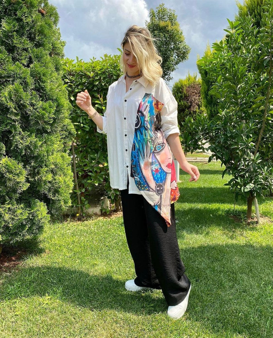 POPLİN KUMAŞ OVERSİZE BEYAZ GÖMLEK