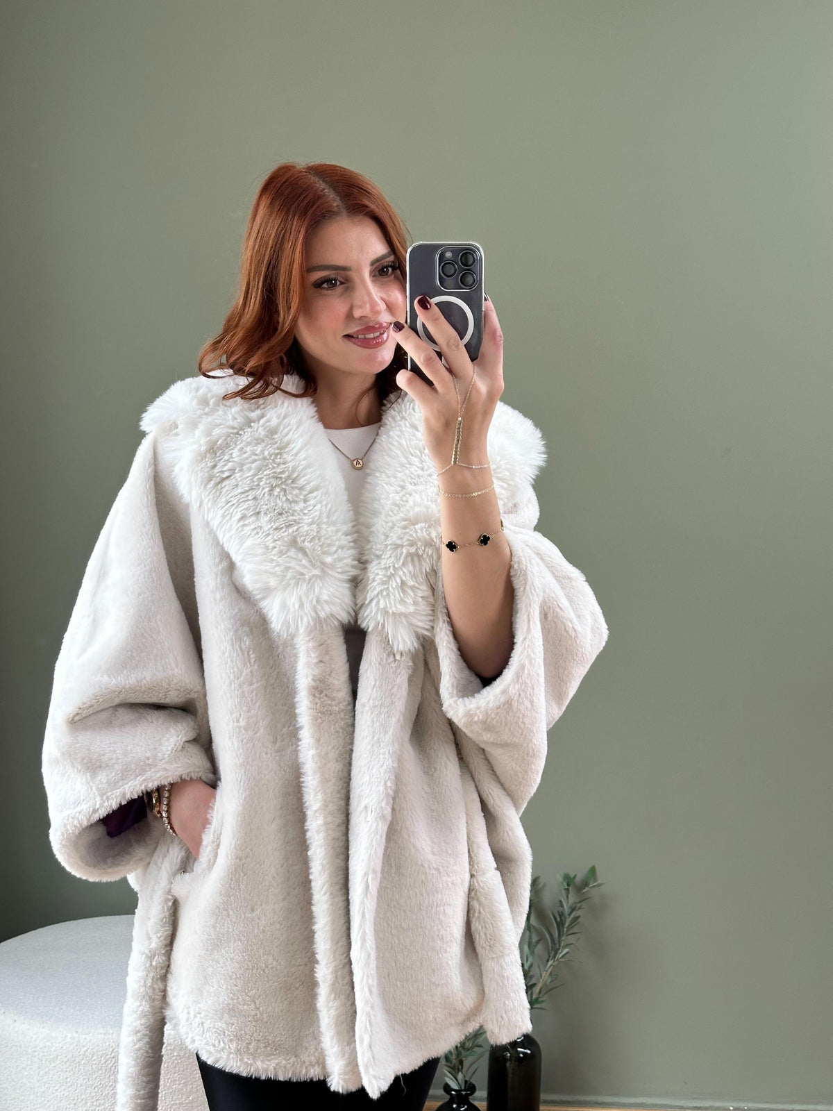 Premium panço kürk kaban beyaz