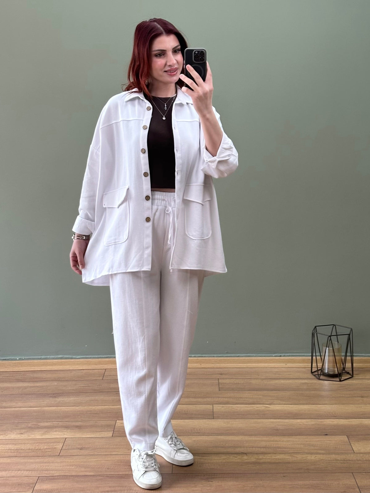 Premium seri %100 Pamuk Gabardin İkili Takım Beyaz