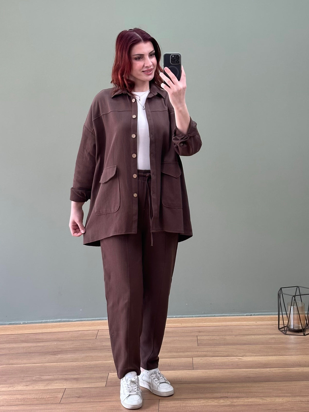 Premium seri %100 Pamuk Gabardin İkili Takım Kahve