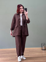 Premium seri %100 Pamuk Gabardin İkili Takım Kahve