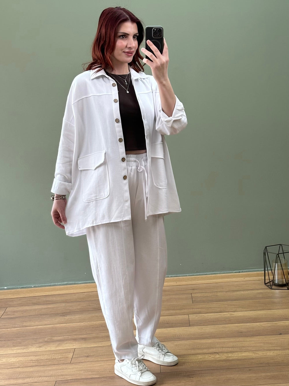 Premium seri %100 Pamuk Gabardin İkili Takım Beyaz