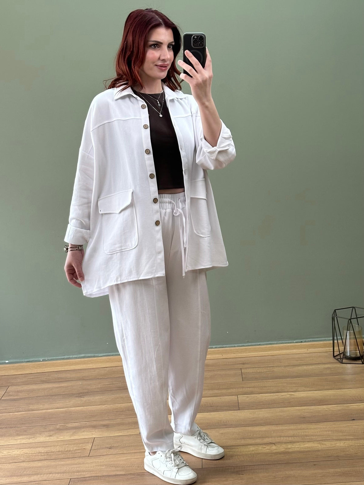 Premium seri %100 Pamuk Gabardin İkili Takım Beyaz