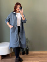 PREMİUM SERİ ÖZEL TASARIM FERMUAR KPÜŞONLU SWEAT INDIGO MAVİ