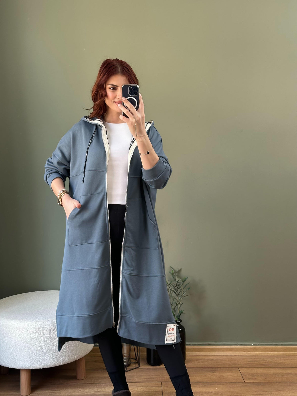 PREMİUM SERİ ÖZEL TASARIM FERMUAR KPÜŞONLU SWEAT INDIGO MAVİ