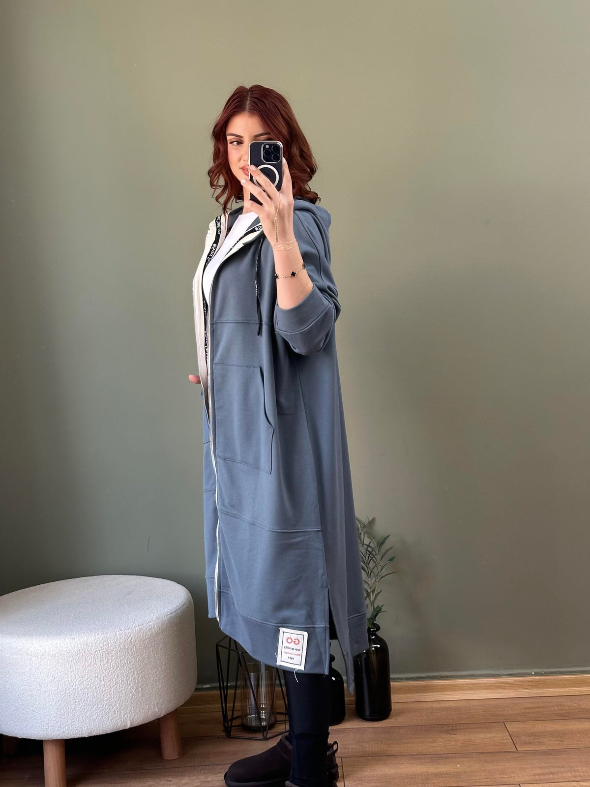 PREMİUM SERİ ÖZEL TASARIM FERMUAR KPÜŞONLU SWEAT INDIGO MAVİ