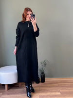 Premium seri yan yırtmaçlı ters dikiş triko elbise siyah