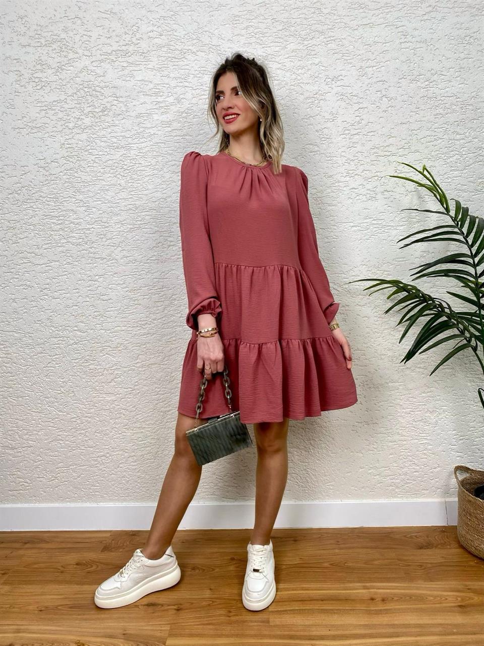 PRENSES KOL VOLANLI AEROBİN ELBİSE GÜL