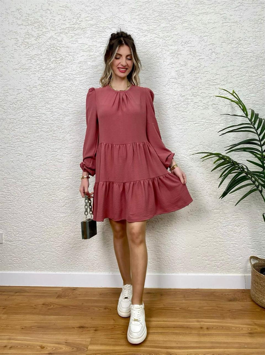 PRENSES KOL VOLANLI AEROBİN ELBİSE GÜL