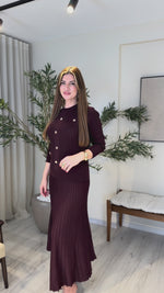 Ace | So Atelier Özel Üretim Merserize Triko Tunik Düğme Detaylı Etekli Takım Mürdüm