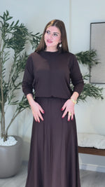 Ace | So Atelier Özel Üretim Merserize Triko Fitilli Tunik Detaylı Takım Kahverengi