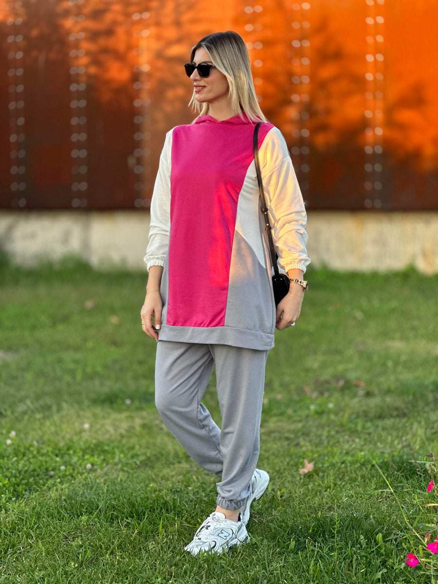 RENKLİ İKİLİ TAKIM GRİ PEMBE