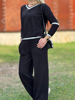RİBANALI KOL PENCERE DETAY İKİLİ TAKIM SİYAH