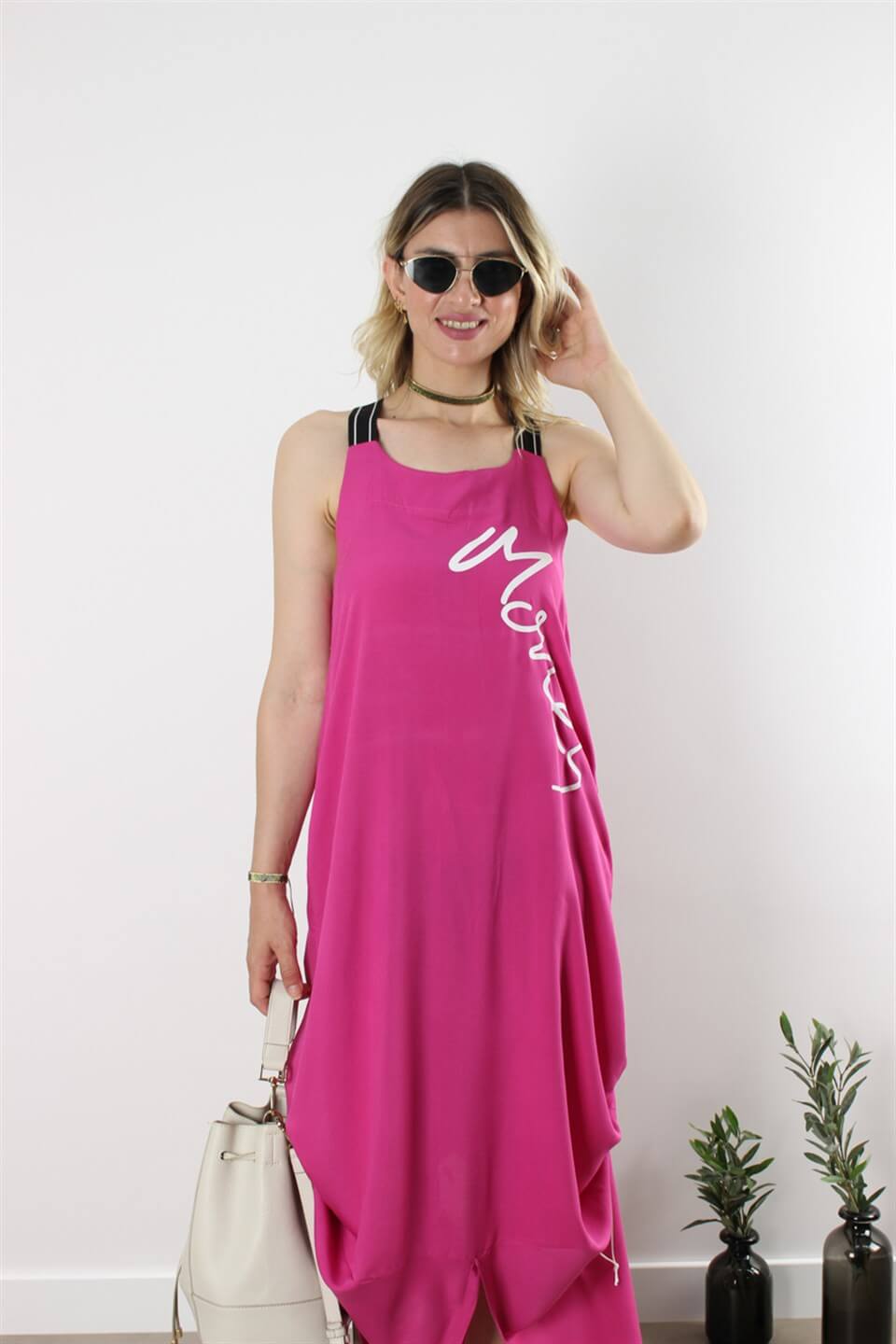 SALAŞ TASARIM ŞALVAR ELBİSE PEMBE