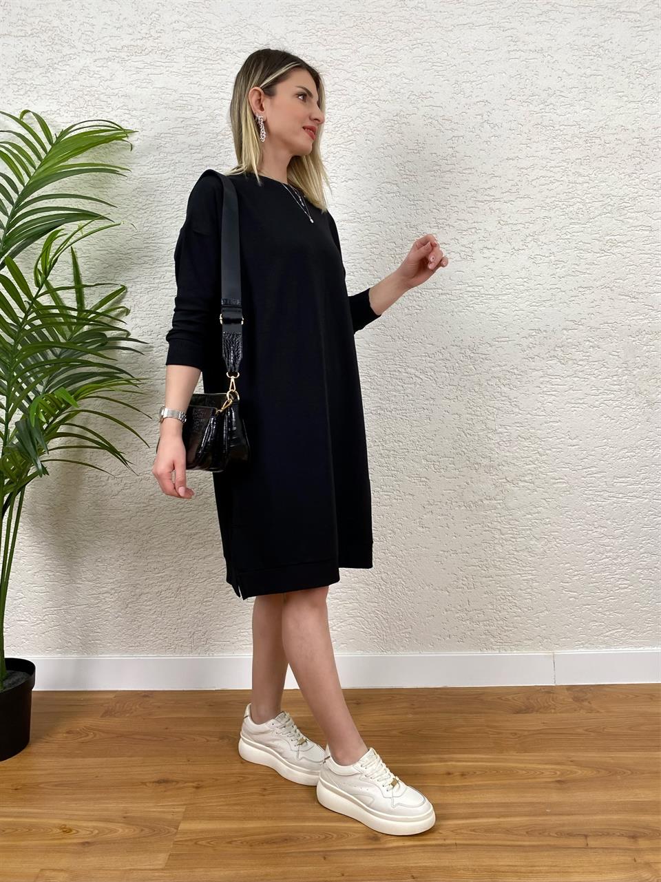 SİYAH ARMALI SWEAT TUNİK MODEL