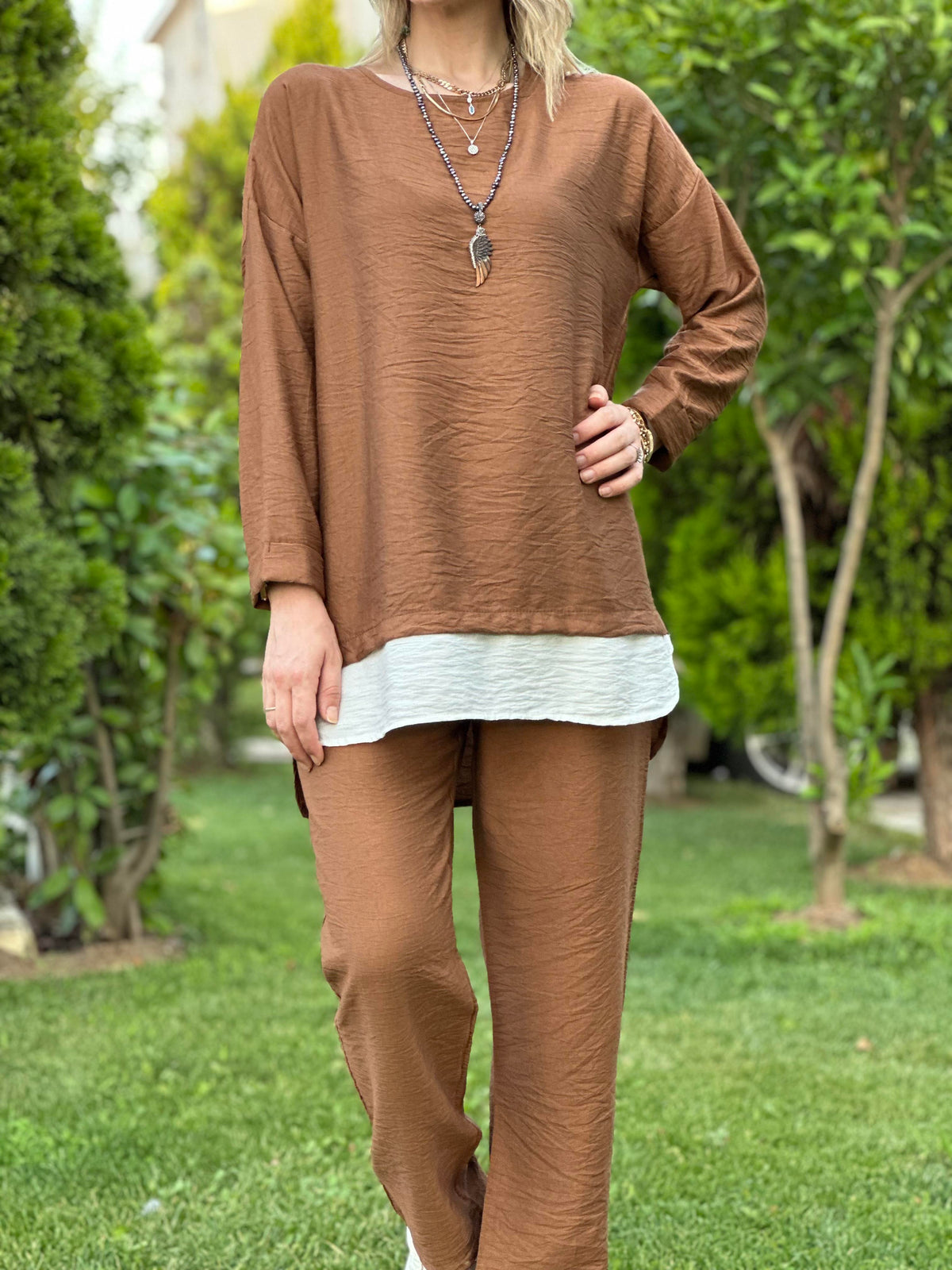 STİL AEROBİN KUMAŞ İKİLİ TAKIM KAHVE