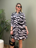 STİL İTALYAN VİSKON GÖMLEK TUNİK GRİ ZEBRA