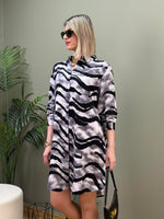 STİL İTALYAN VİSKON GÖMLEK TUNİK GRİ ZEBRA