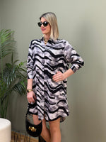 STİL İTALYAN VİSKON GÖMLEK TUNİK GRİ ZEBRA