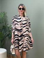 STİL İTALYAN VİSKON GÖMLEK TUNİK KREM ZEBRA