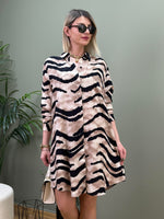 STİL İTALYAN VİSKON GÖMLEK TUNİK KREM ZEBRA