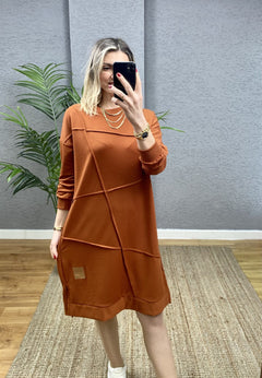 TARÇIN OVERSİZE GEOMETRİK  DİKİŞ DETAYLI SWEAT TUNİK