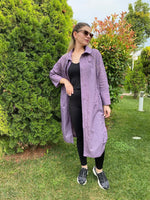 TAŞ DETAYLI YAĞMURLUK LİLA