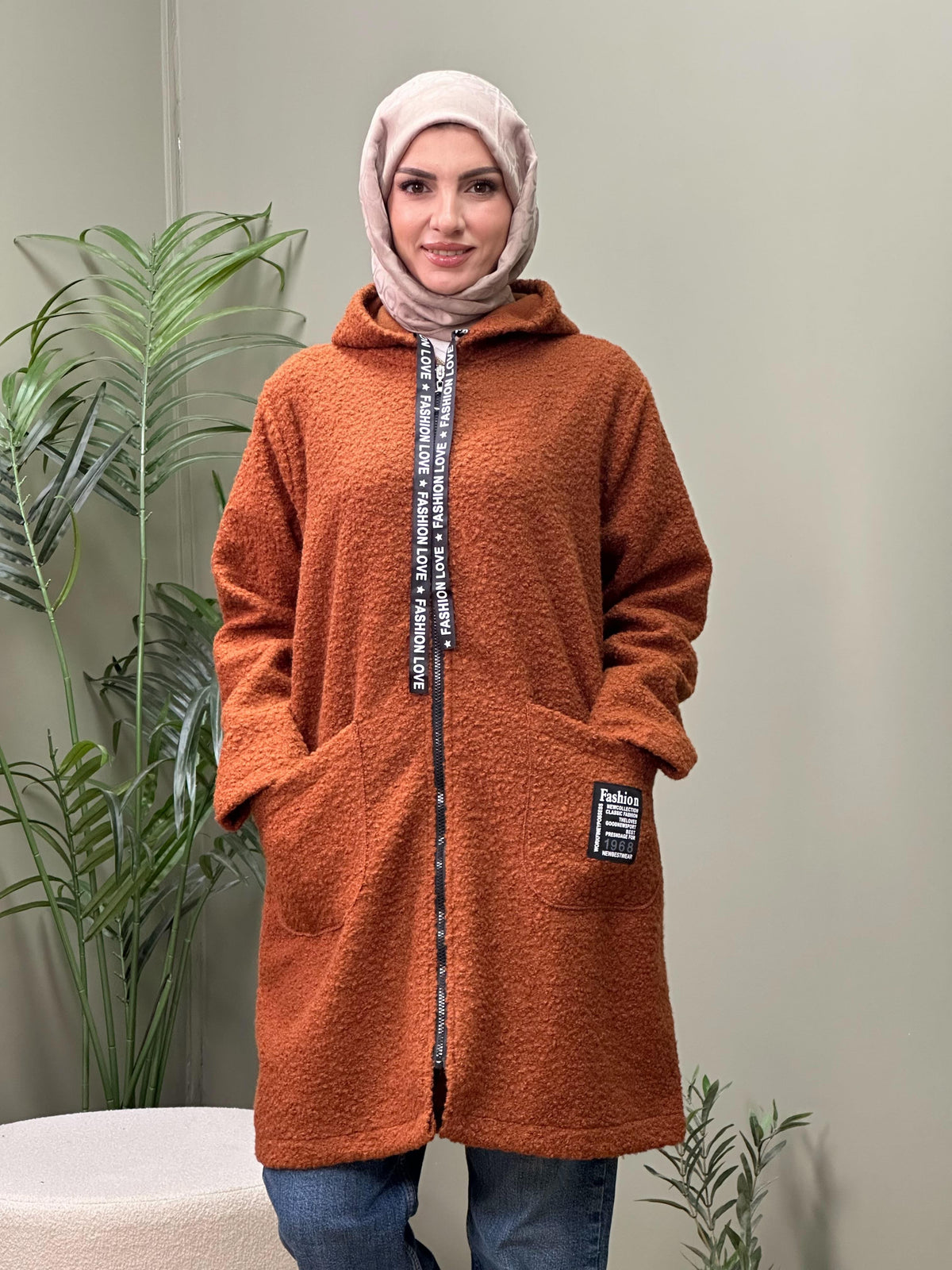 TASARIM BUKLET KAPÜŞONLU KABAN KİREMİT