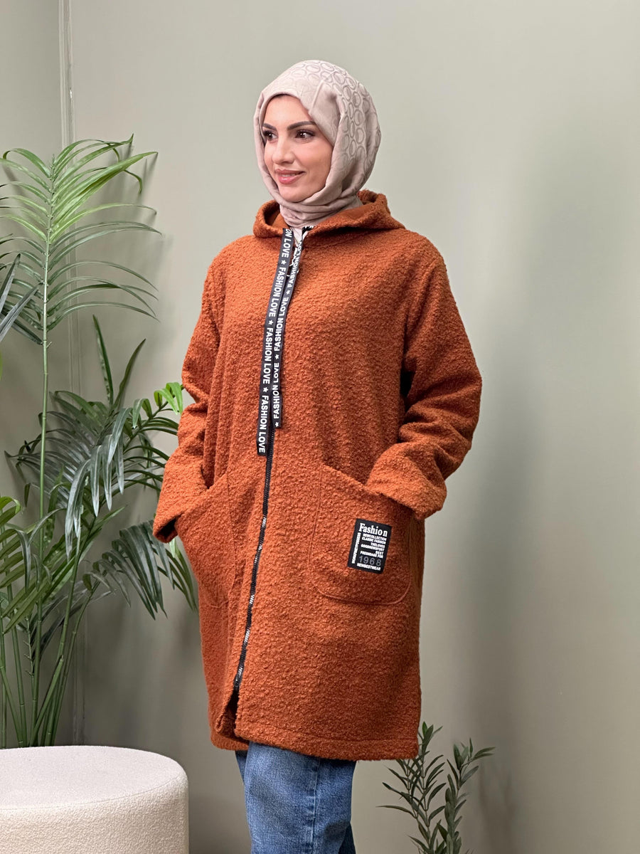 TASARIM BUKLET KAPÜŞONLU KABAN KİREMİT
