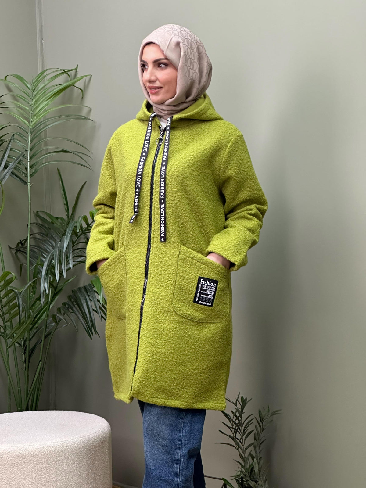 TASARIM BUKLET KAPÜŞONLU KABAN OLİVE