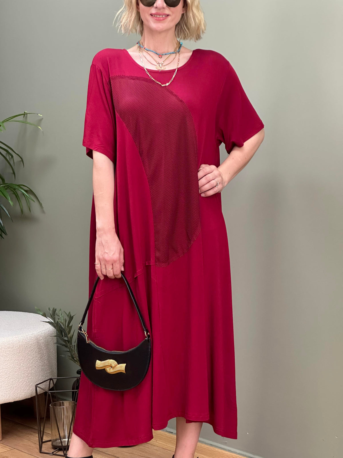 TASARIM FİLE DETAYLI SWEAT ELBİSE BORDO