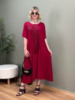 TASARIM FİLE DETAYLI SWEAT ELBİSE BORDO