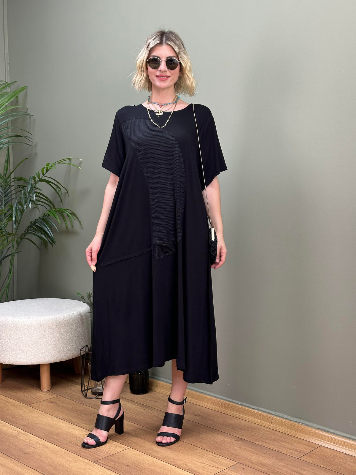 TASARIM FİLE DETAYLI SWEAT ELBİSE SİYAH