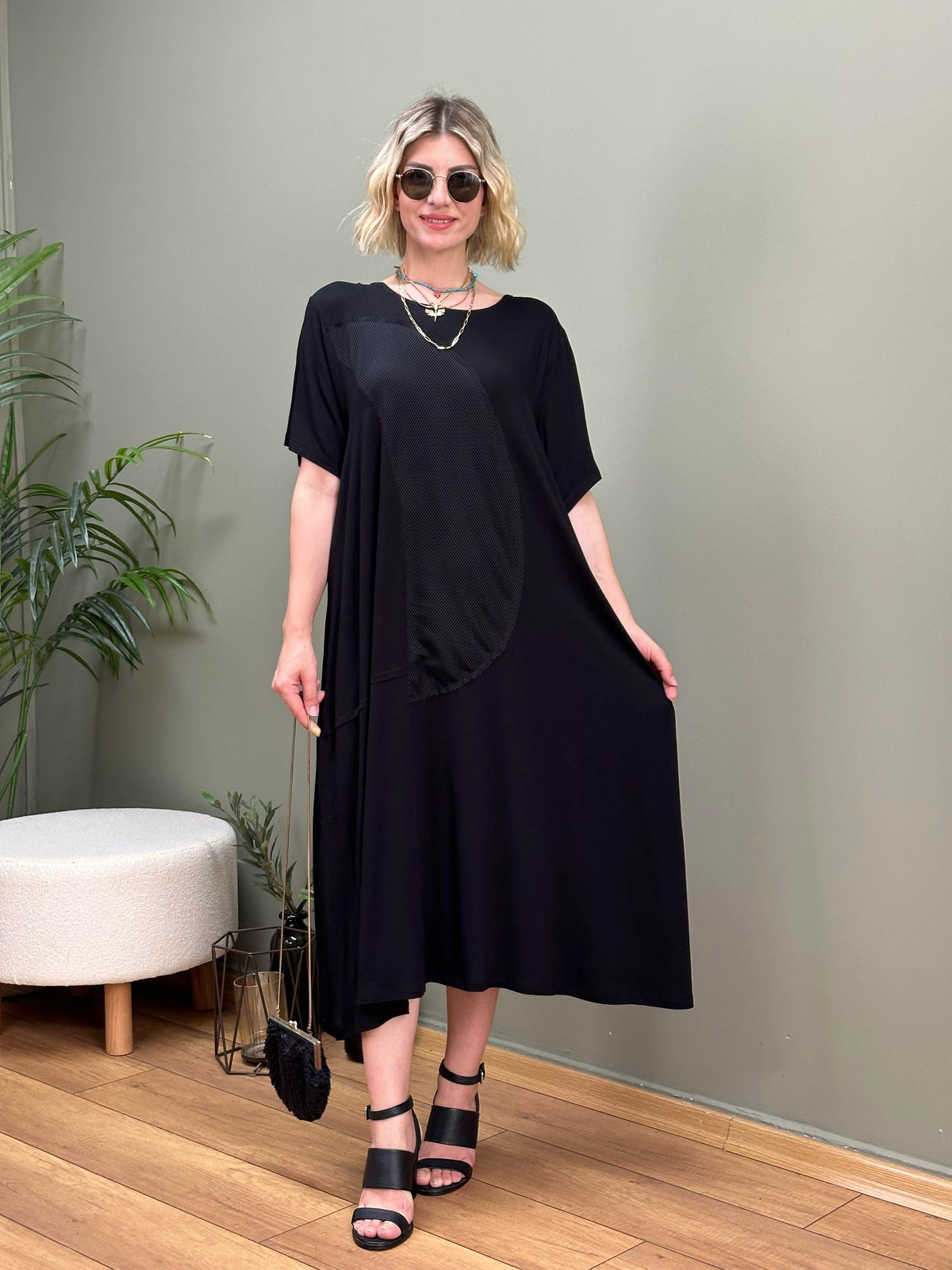 TASARIM FİLE DETAYLI SWEAT ELBİSE SİYAH