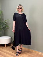 TASARIM FİLE DETAYLI SWEAT ELBİSE SİYAH