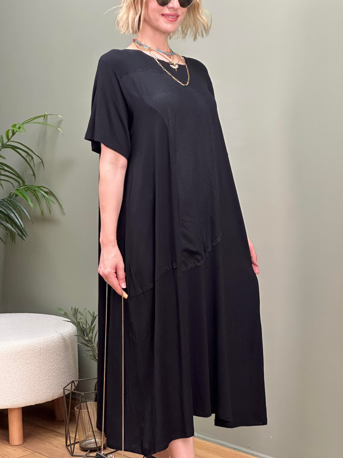 TASARIM FİLE DETAYLI SWEAT ELBİSE SİYAH