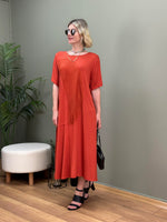 TASARIM FİLE DETAYLI SWEAT ELBİSE TURUNCU