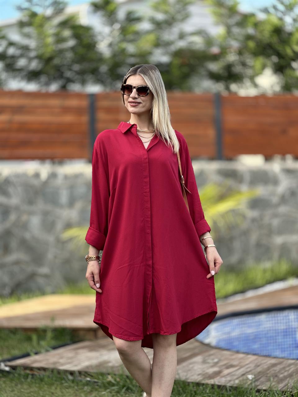 TASARIM GÖMLEK TUNİK MODEL BORDO
