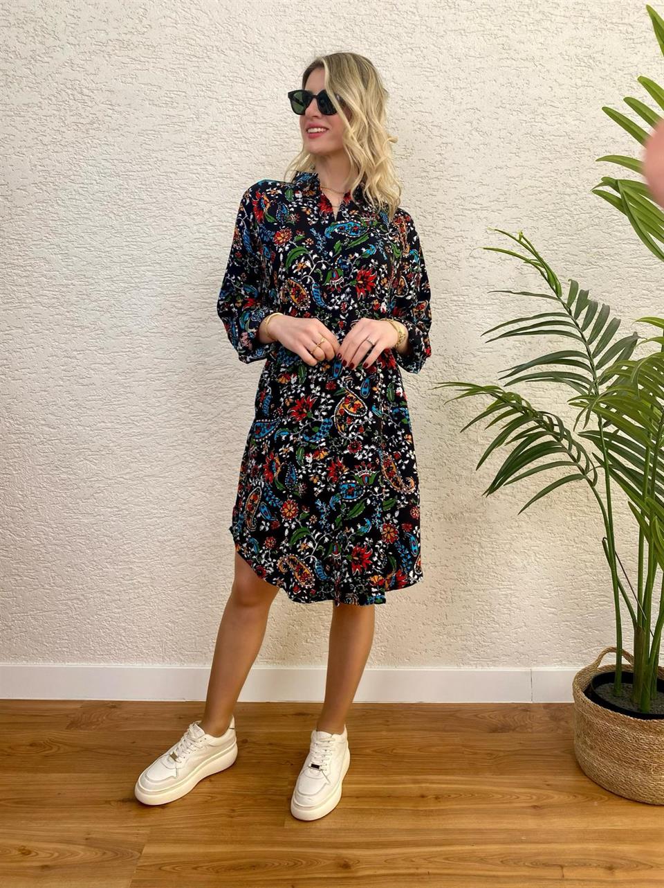 TASARIM GÖMLEK TUNİK MODEL SİYAH ŞAL DESEN