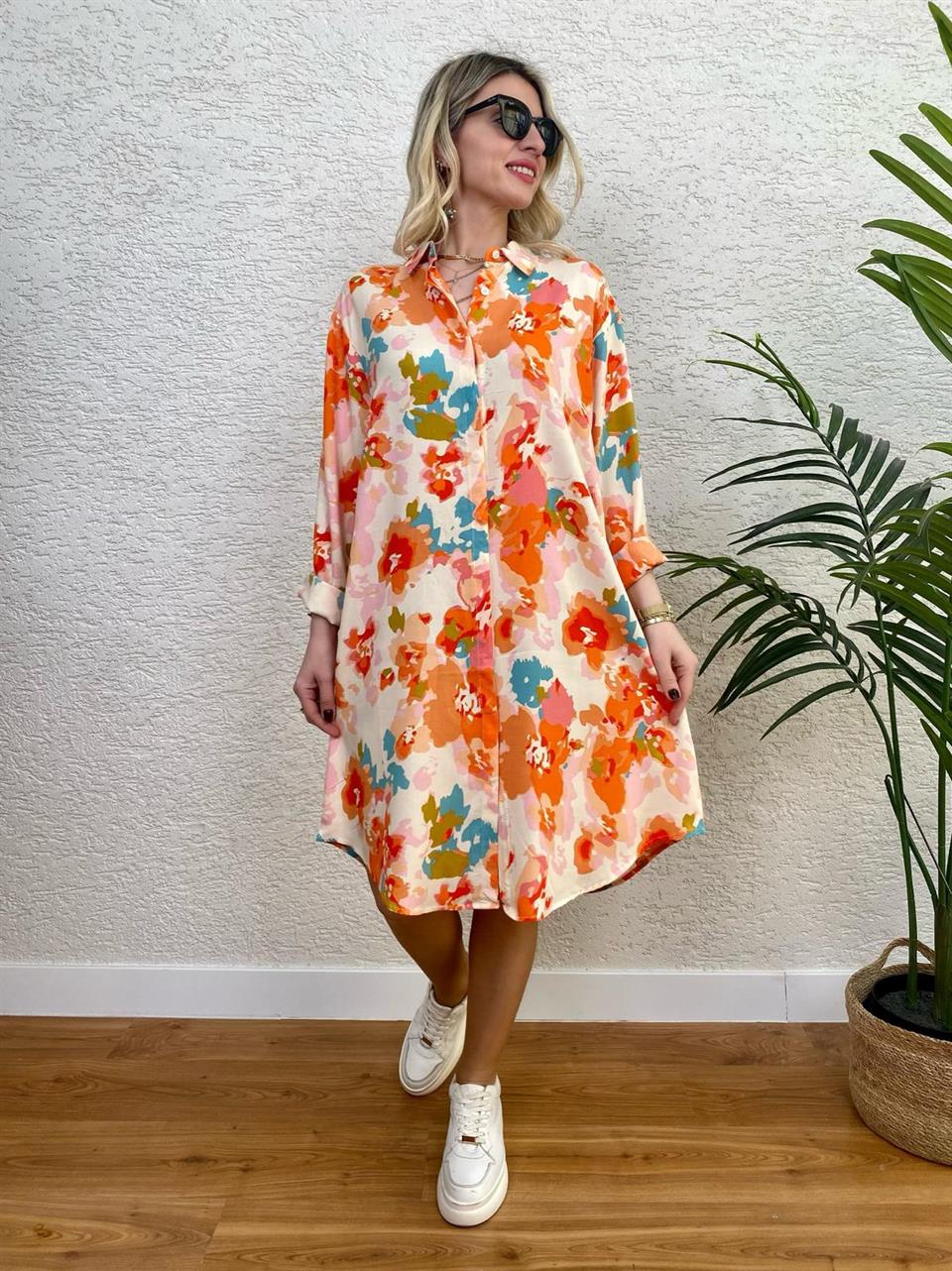 TASARIM GÖMLEK TUNİK MODEL SOMON ÇİÇEK DESEN