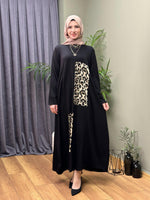 TASARIM LEOPAR MEÇLİ  SİYAH ELBİSE