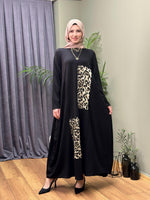 TASARIM LEOPAR MEÇLİ  SİYAH ELBİSE